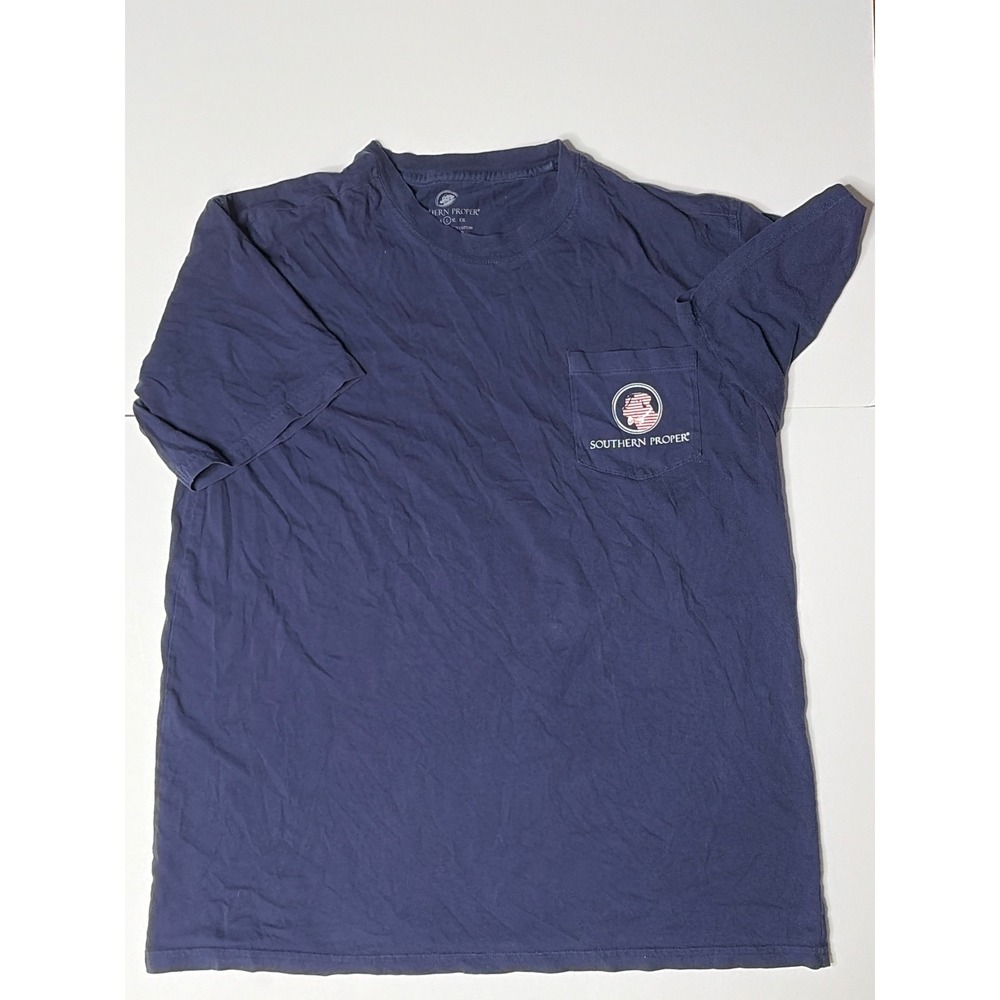 Southern Proper Mens Dog Days of Summer Pocket T-Shirt Navy Blue Large Cotton